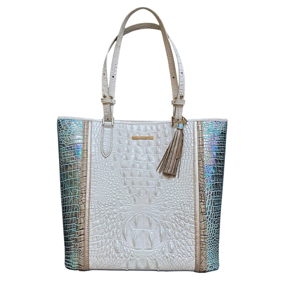 Brahmin Asher Tote Junebug Daydream White Blue Croc Embossed Iridescent Purse